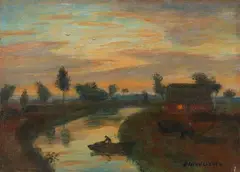 Otto Modersohn, Abend im Moor, Circa 1938, Oil on plywood. 20.4 /