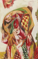 Ernst Wilhelm Nay, Mutter, kleinen Jungen führend, 1944, Gouache on light card