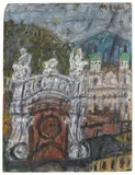 Max Peiffer Watenphul, Salzburg, Kollegienkirche und Dom, 1951, Oil on artist's board