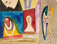 Werner Gilles, Figurenkomposition, 1950, Watercolour and gouache on laid paper by Hahnemühle with cockerel and "INGRES" watermark
