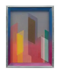 Ste - 102 by Xanti (Alexander) Schawinsky, 1975, Acrylic on canvas with painted gauze stretched over the front, sold Jun 2026
