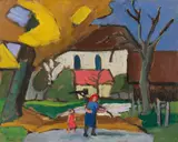 Gabriele Münter, Vor der Kirche, 1931, Oil on card