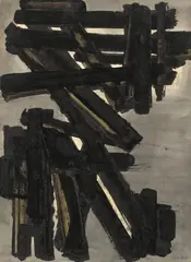 Pierre Soulages, Untitled, 1951, Walnut stain on card on canvas