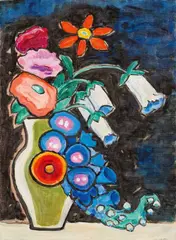 Gabriele Münter, Blumenstillleben auf schwarzem Grund, Oil on canvas