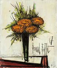 Bernard Buffet, Quatre Zinnias, 1967, Oil on canvas