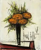 Bernard Buffet, Quatre Zinnias, 1967, Oil on canvas