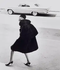 F.C. Gundlach, Denise Sarrault in Persianer-Mantel, Frankfurt, 1958, Gelatin silver print, printed later