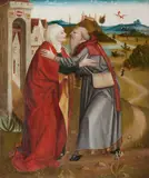 Joachim and Anna at the golden gate by Vienna School araound 1470 & 80, Oil on panel (softwood, parquetted), sold May 2026