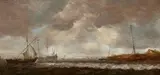 Jan van Goyen, Coastal landscape with sailing ships on turbulent seas, Oil on panel