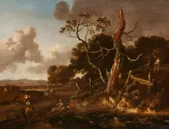 Jan Wijnants, Landscape with farmers and an old oak tree, Oil on canvas (relined)