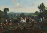 Justus van Huysum, Courtly Company at a Falcon Hunt, Oil on canvas (relined)