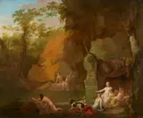 German School 18th centuty, Landscape with Diana and Actaeon, Oil on panel