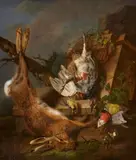 Charles Antoine Clevenbergh, Hunting still life with a hare and birds, Oil on canvas (relined)