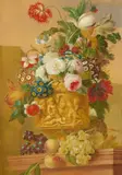 Willem van Leen, Flowers in a vase with a relief of Bacchantes, Oil on canvas (relined)