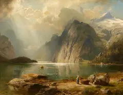 August Wilhelm Leu, Mountain lake, Oil on canvas (relined)