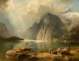 August Wilhelm Leu, Mountain lake, Oil on canvas (relined)