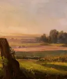 Vast landscape, a treestump in the foreground by Christian Friedrich Gille, Oil on paper, mounted on canvas, sold May 2026
