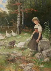 Hubert Salentin, Goose keeper, Oil on canvas (relined)