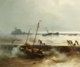 Andreas Achenbach, Ships on a stormy coast, Oil on panel