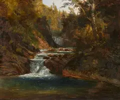 Andreas Achenbach, Wooded landscape by a stream, Oil on paper, mounted on canvas