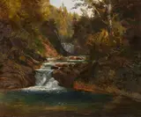 Andreas Achenbach, Wooded landscape by a stream, Oil on paper, mounted on canvas