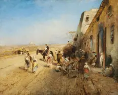 Albert Flamm, Mediterranean street scene, Oil on canvas