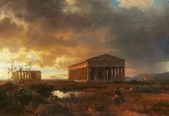 Oswald Achenbach, The temples of Paestum, Oil on canvas