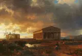 Oswald Achenbach, The temples of Paestum, Oil on canvas