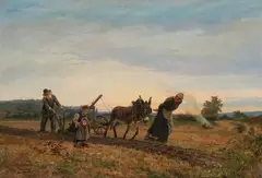 Eugène Girardet, Farm family in the field, Oil on canvas