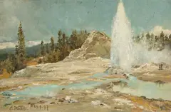 Carl Wuttke, Landscape with geyser, Oil on canvas