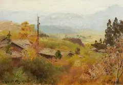 Carl Wuttke, Landscape near Ikao (Japan), Oil on panel