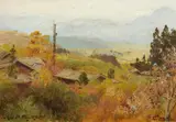Carl Wuttke, Landscape near Ikao (Japan), Oil on panel