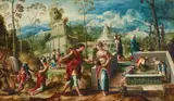 Cornelis Buys, Rebekah and Eliezer at the well, Oil on panel