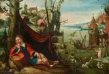 Jan Mandijn, Saint Christopher, called by the Infant Christ, Oil on panel (parquetted)
