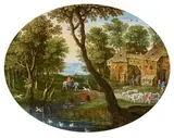 Marten Ryckaert, An animated Landscape with Farmers tending to their Cattle, Oil on panel