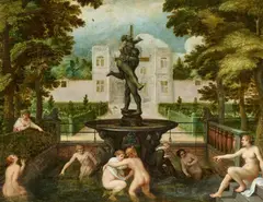 Adriaen van Stalbemt, Diane and Calisto, Oil on panel (parquetted)