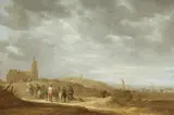 Jan van Goyen, Fishermen on the beach at Scheveningen, Oil on canvas (relined)