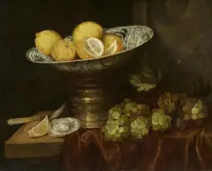 Abraham van Beijeren, Still Life with Fruit, Oysters, and a Faience Bowl on a Mortar, Oil on canvas (relined)
