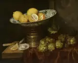Abraham van Beijeren, Still Life with Fruit, Oysters, and a Faience Bowl on a Mortar, Oil on canvas (relined)