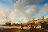 Jan Abrahamsz Beerstraaten, View of the Beach at Egmond-aan-Zee, Oil on panel (parquetted)