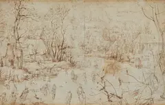 Jan Brueghel the Elder, Winter landscape with a frozen canal and ice skaters (recto)
The bird trap (verso), Pen in brown