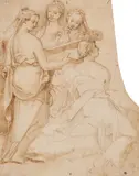 Roman School around 1600, Four Muses after Taddeo Zuccaro, Pen and brush in brown on paper (watermark