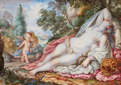 Georg Strauch, Sleeping Venus with Cupido, gouache on bone