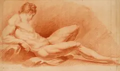 Edme Bouchardon, Reclining male nude, Red chalk