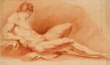 Edme Bouchardon, Reclining male nude, Red chalk