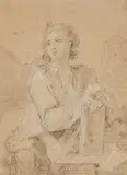 attributed to Gabriel-Jacques de Saint-Aubin, Portrait of a young draughtsman, Chalk in black, heightened with white on tinted paper