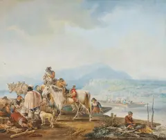 Munich School circa 1825, River Landscape with Travellers, Watercolour