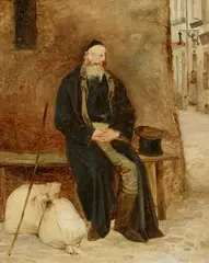 Carl Blechen, An elderly Jewish man, resting, Oil on canvas (relined)