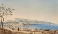 Joseph Schranz, Fishermen in Zante Bay, Watercolour over pencil on paper