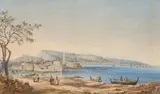 Joseph Schranz, Fishermen in Zante Bay, Watercolour over pencil on paper
